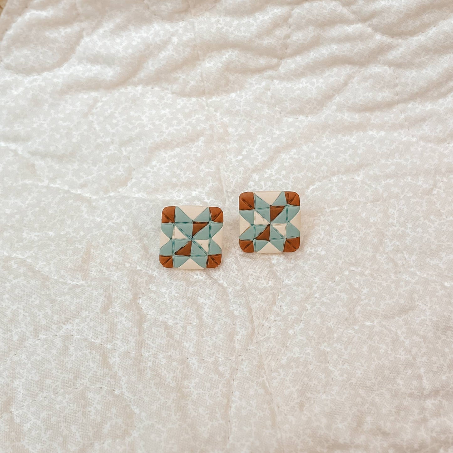 Quilt Block Polymer Clay Stud Earrings