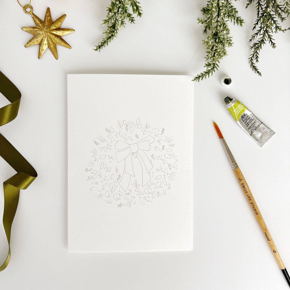 Christmas Wreaths Paintable Notecards - emily lex studio