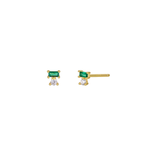 Double Stud Stack Gold Earrings - Emerald - JaxKelly