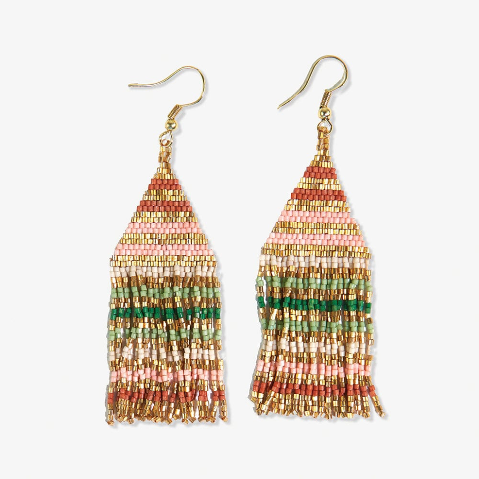 Lexie Horizontal Gold Lines Beaded Fringe Earrings - Desert