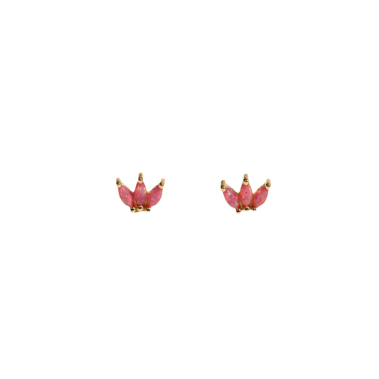 Pink Opal Crown Stud Earrings