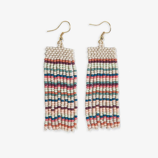 Adaline Horizontal Stripes Beaded Fringe Earrings - Light Desert