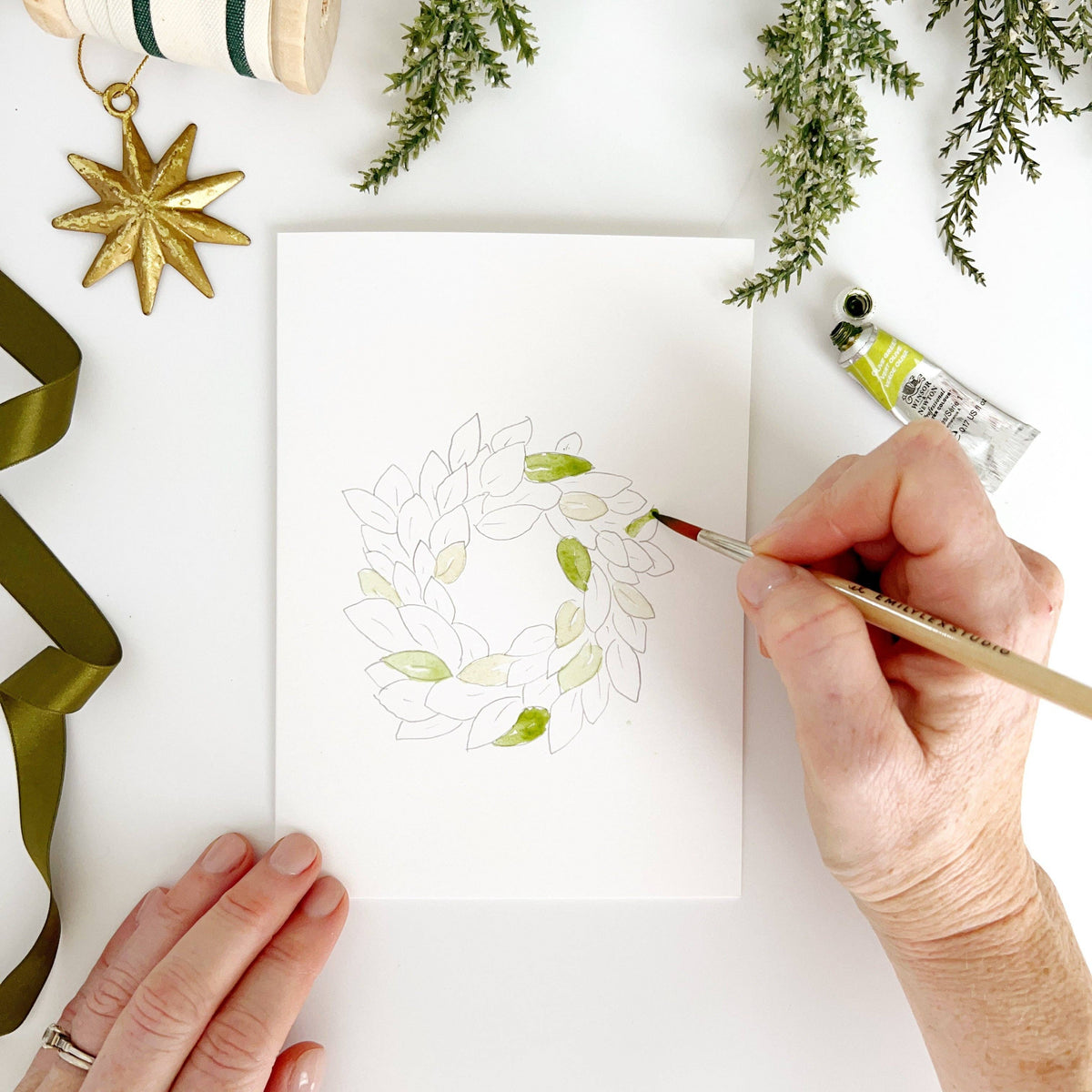 Christmas Wreaths Paintable Notecards - emily lex studio