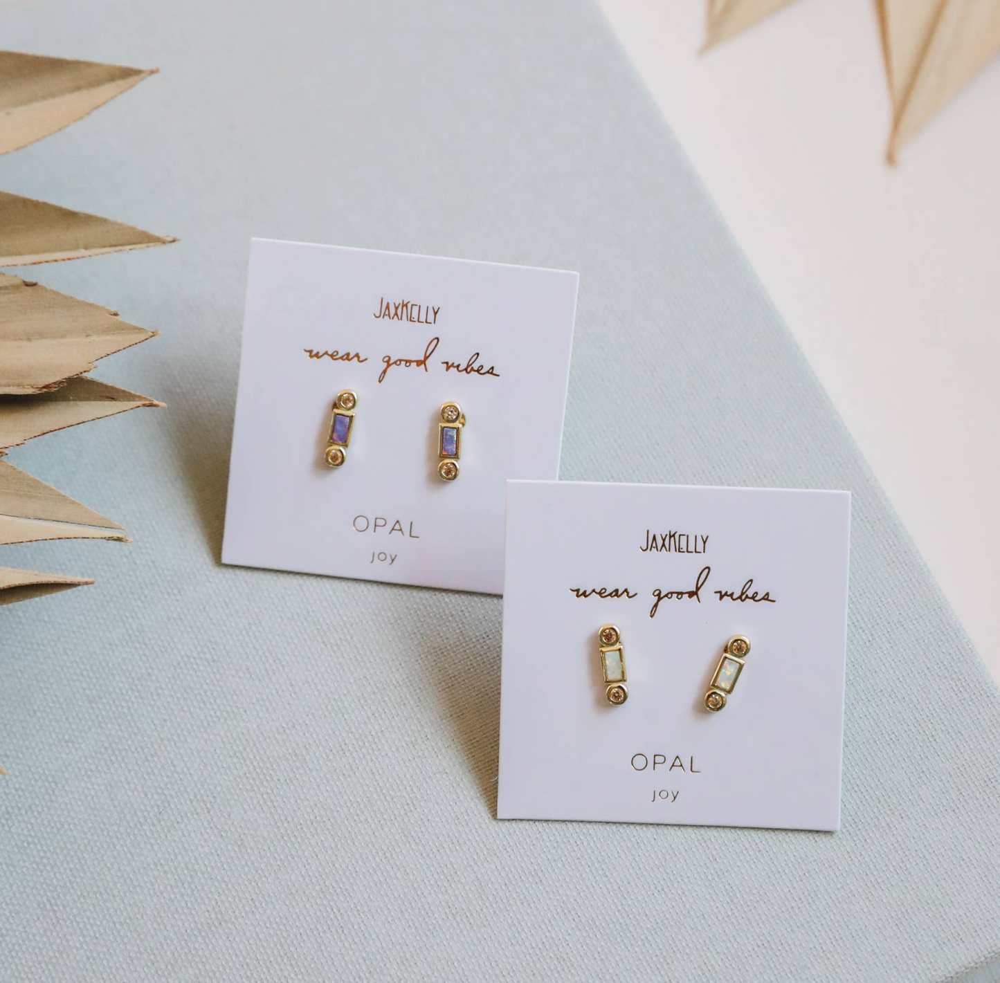 Bar Gold Earrings - Opal - JaxKelly