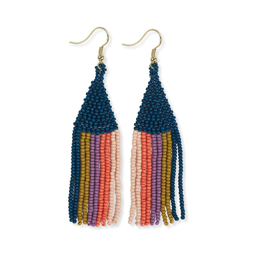 Lennon Vertical Stripes Beaded Fringe  - Coral + Citron