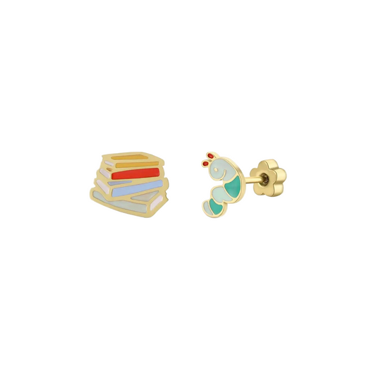 Enamel Flat Back Kids Earrings - Bookworm - JaxKelly