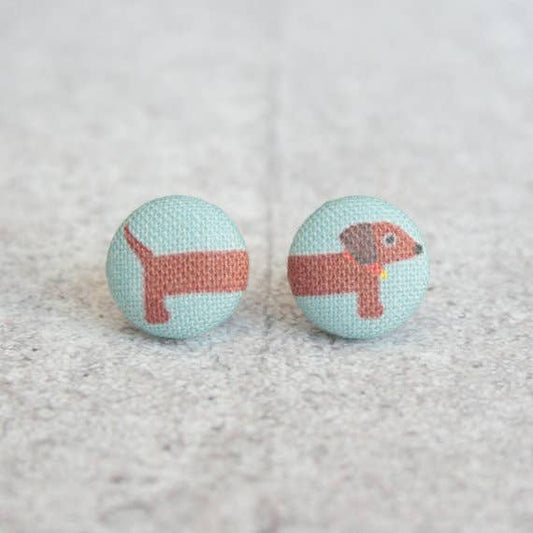 Long Dog Fabric Button Earrings