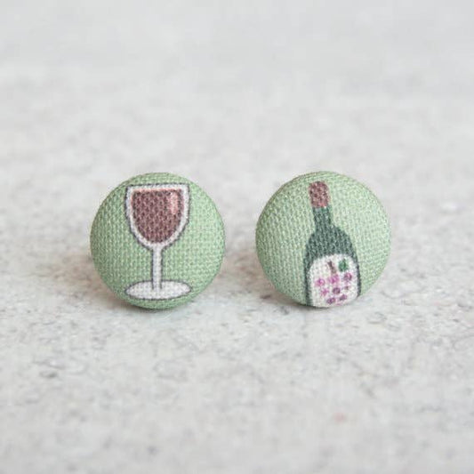 Red Wine Fabric Button Earrings
