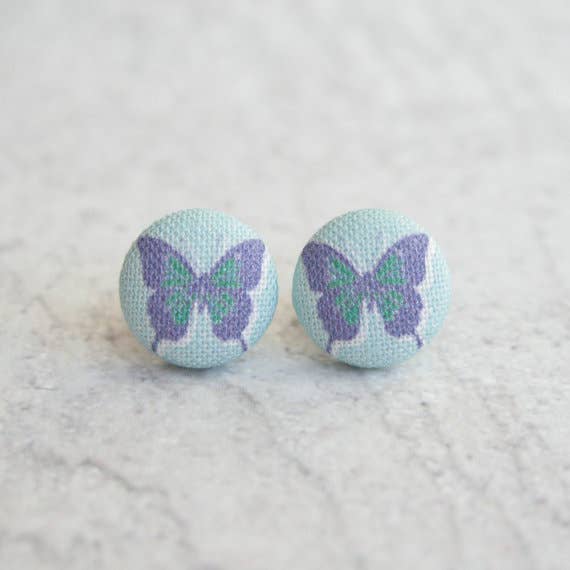 Watercolor Butterfly Fabric Button Earrings