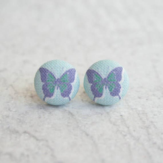 Watercolor Butterfly Fabric Button Earrings
