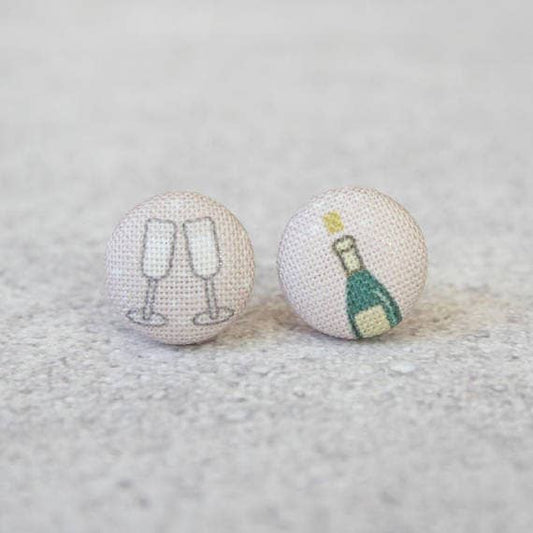 Champagne Toast Fabric Button Earrings