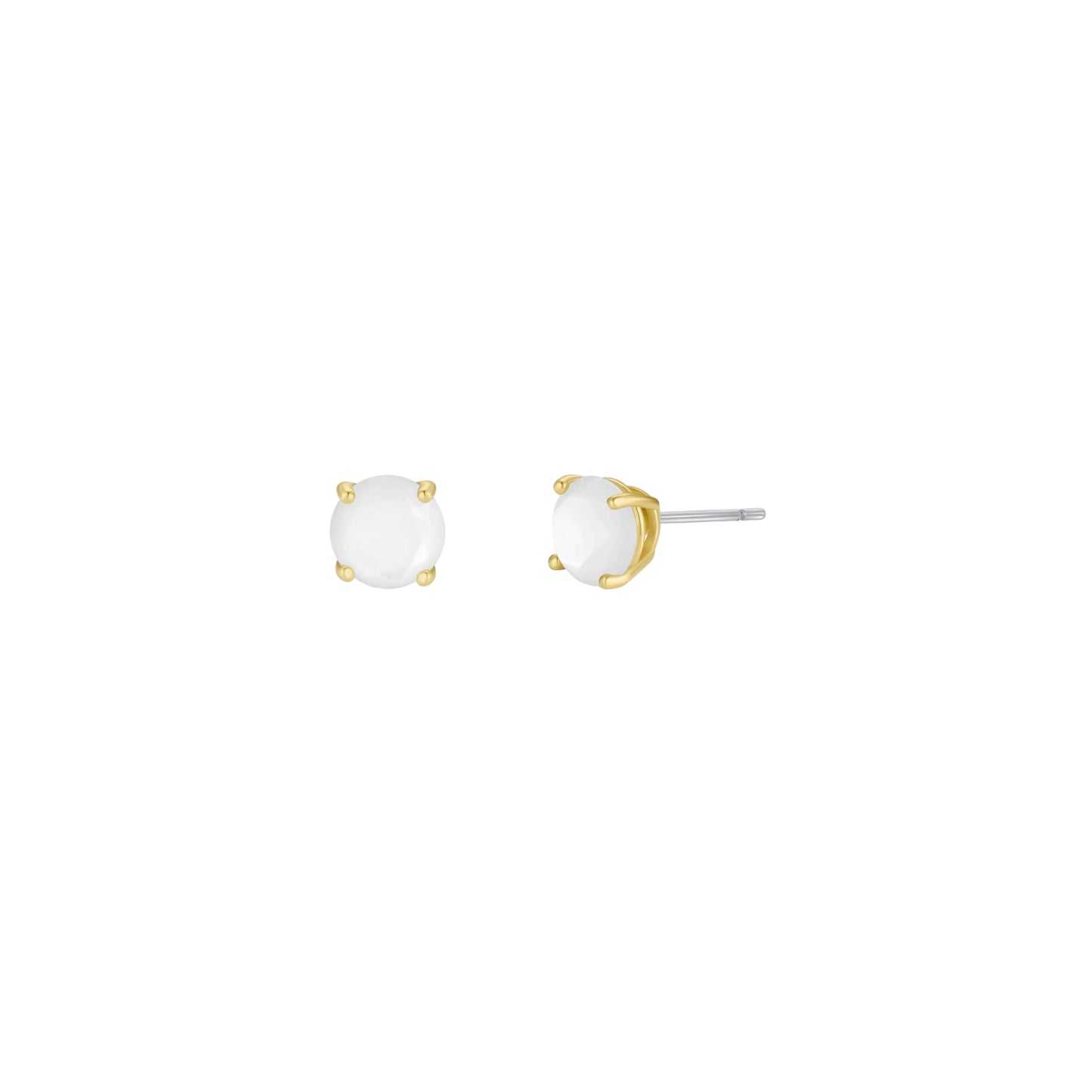 Round Mother of Pearl Gemstone Gold Earrings - JaxKelly