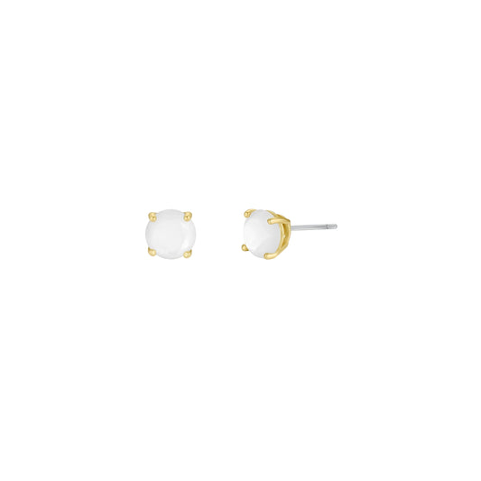 Round Mother of Pearl Gemstone Gold Earrings - JaxKelly