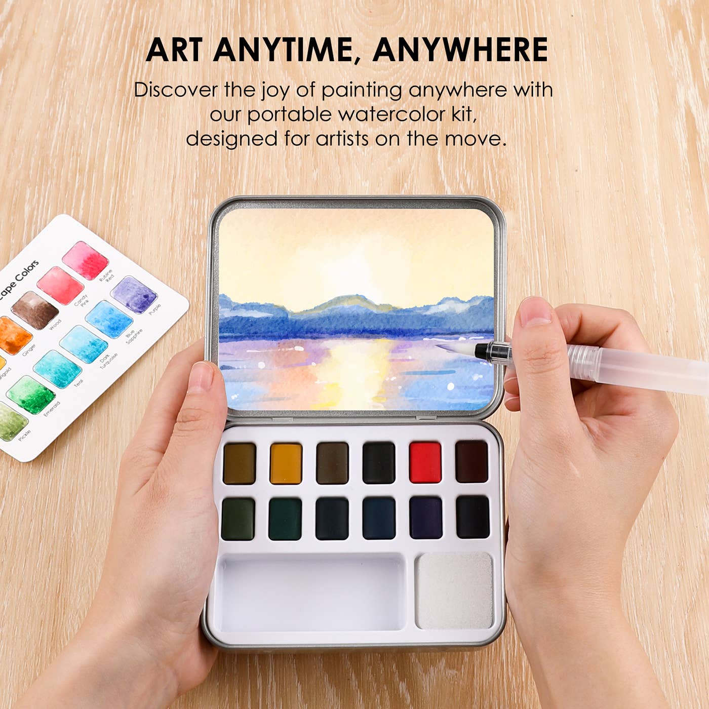 Watercolor Pocket Set Of 12 With Brush - Landscape Colors - Grabie
