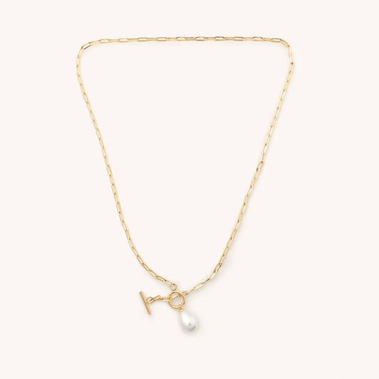 Gold Ursula Pearl Toggle Necklace - Waterptoof