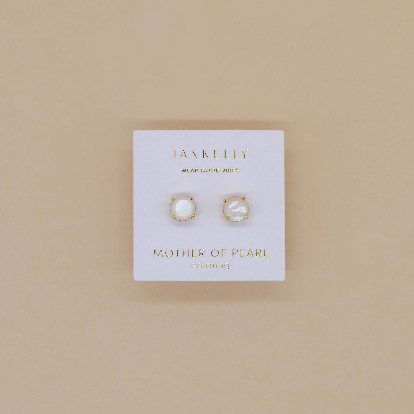 Round Mother of Pearl Gemstone Gold Earrings - JaxKelly