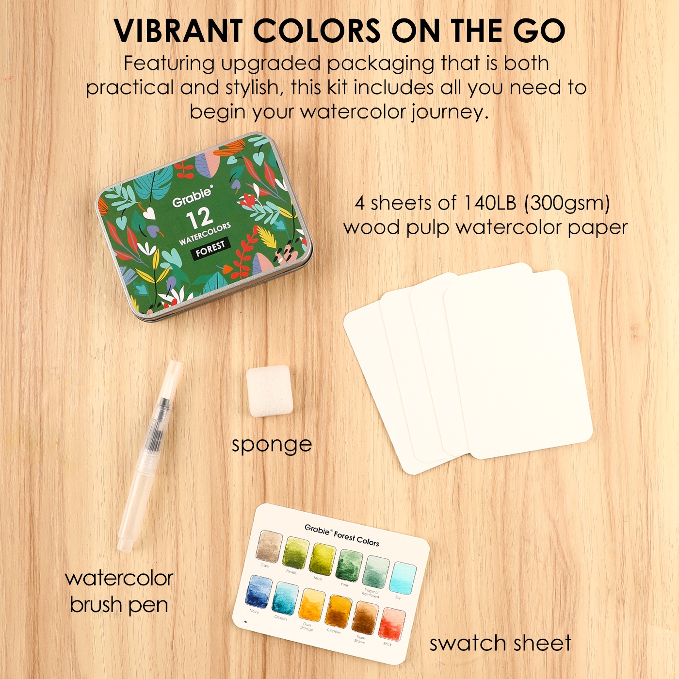 Watercolor Pocket Set Of 12 With Brush - Forest Color - Grabie
