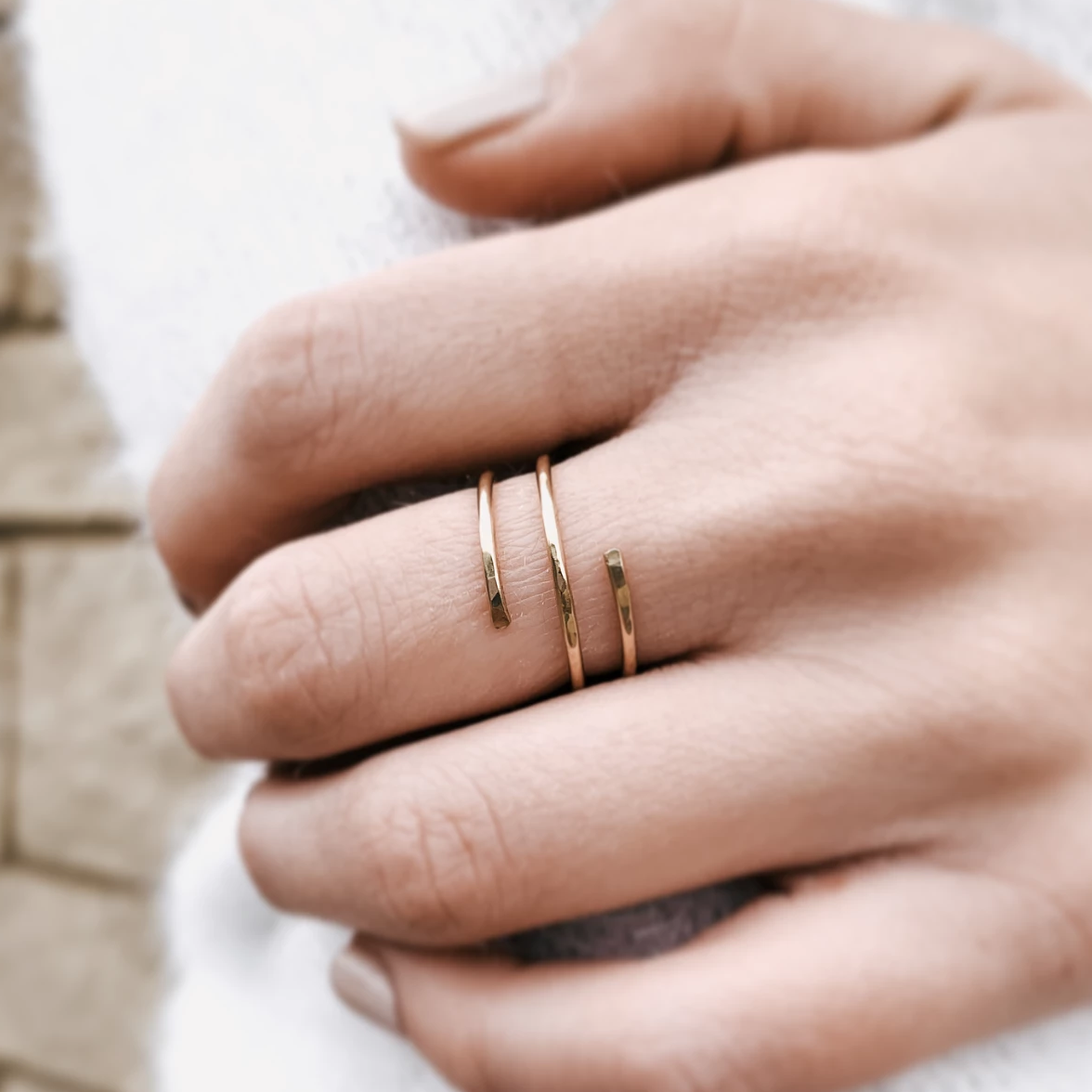 Hammered Wrap Ring - Waterproof, Hypoallergenic, Minimalist Sterling Silver or 14k Gold Fill