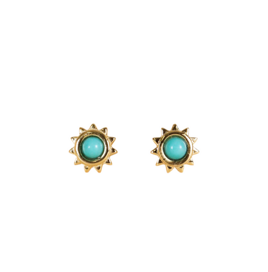 Sun Stud - Turquoise - Gold Earrings