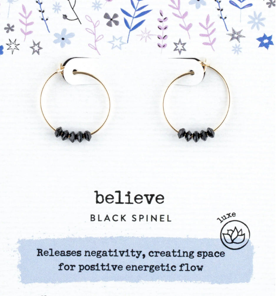 Black Spinel Gold Hoop Earrings: Believe