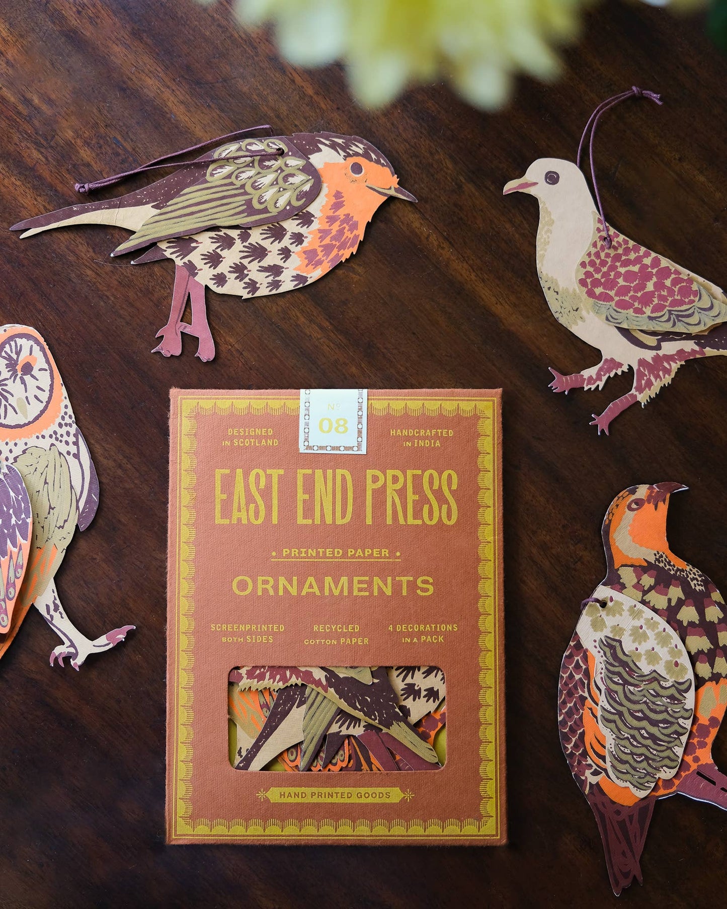 Winter Birds Paper Ornaments - Screen Printed by Hand