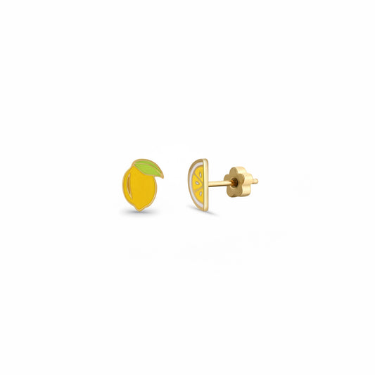 Lemon Enamel Flat Back Kids Earrings - JaxKelly