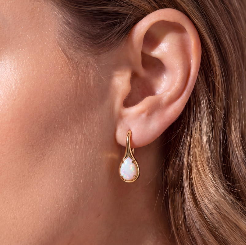 White Opal Mini Pear Drop Hook Earrings - JaxKelly