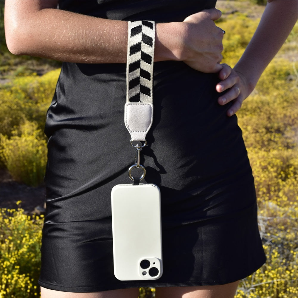 Clip & Go 3 in 1 Crossbody Phone Carrier Black & Cream Chevron