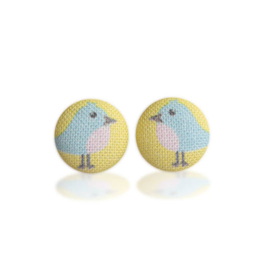Little Bluebird Fabric Button Earrings
