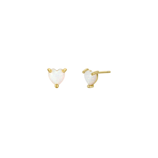 Puffed White Opal Heart Earrings - JaxKelly