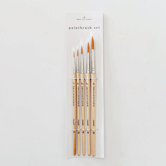 Watercolor Paintbrush Set of Five Wood Brushes - emily lex studio