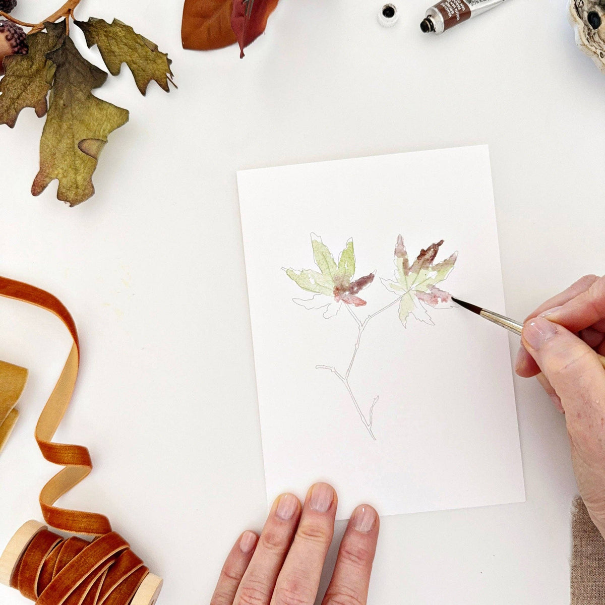 Fall Leaves Paintable Notecards - emily lex studio