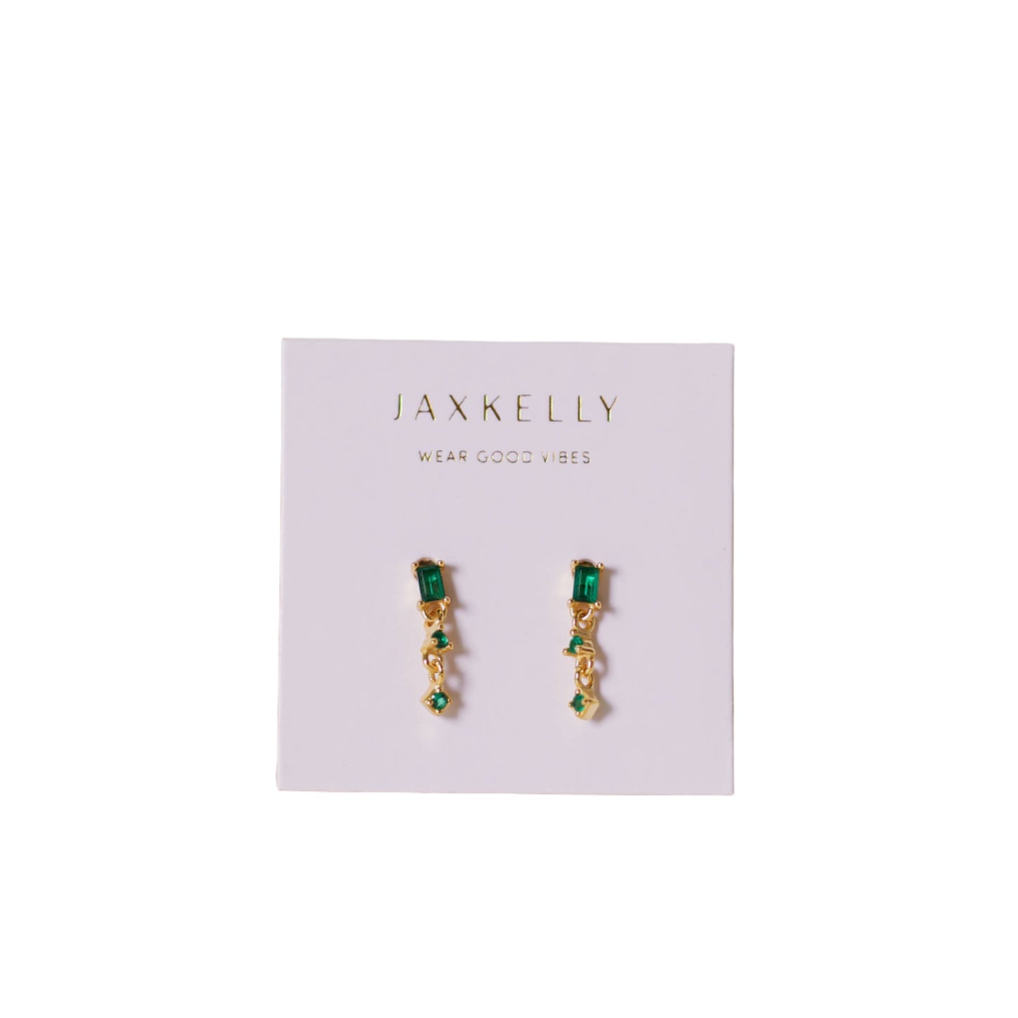 Mini Baguette Drop Earrings - Emerald