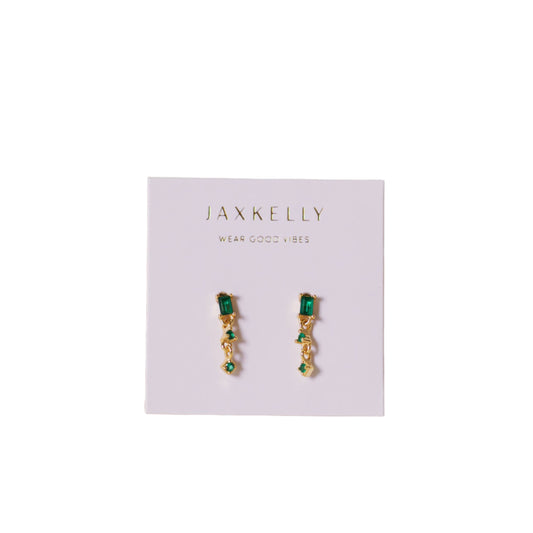 Mini Baguette Drop Earrings - Emerald