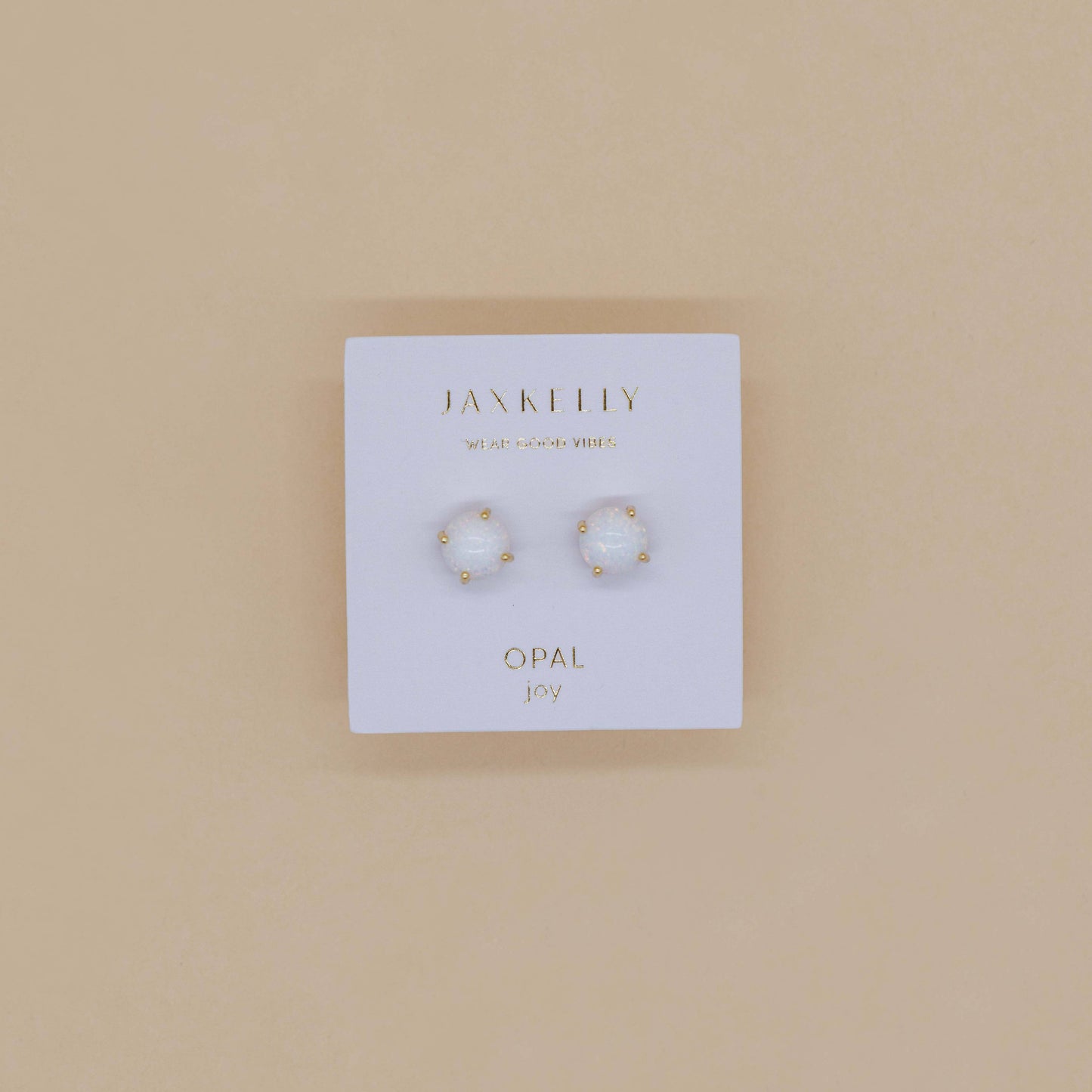 Round White Opal Gemstone Gold Earrings - JaxKelly