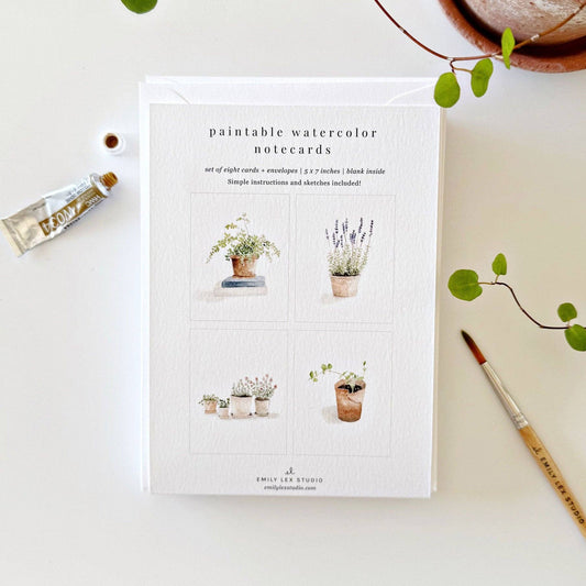 Potted Plants Paintable Notecards - emily lex studio
