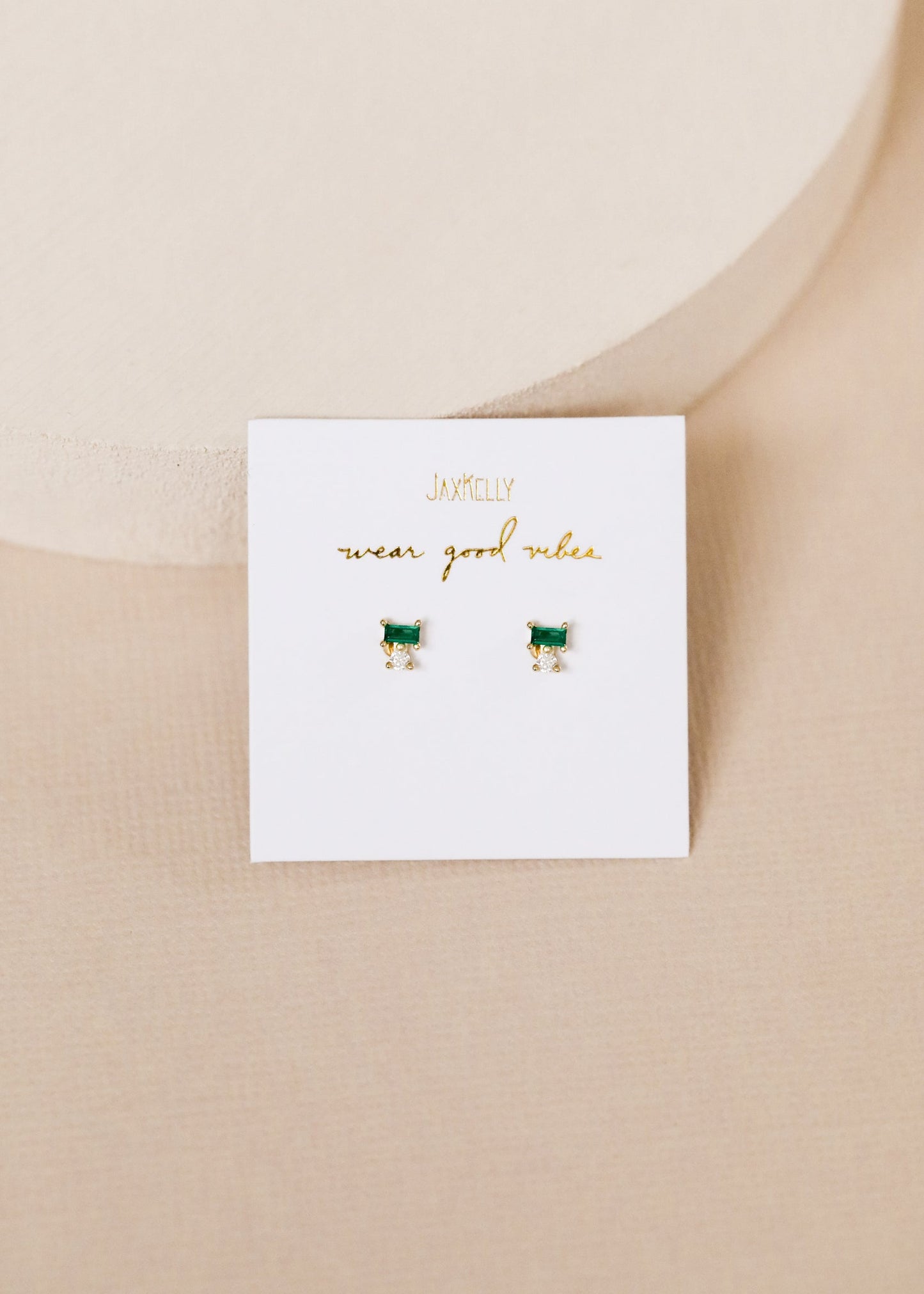 Double Stud Stack Gold Earrings - Emerald - JaxKelly