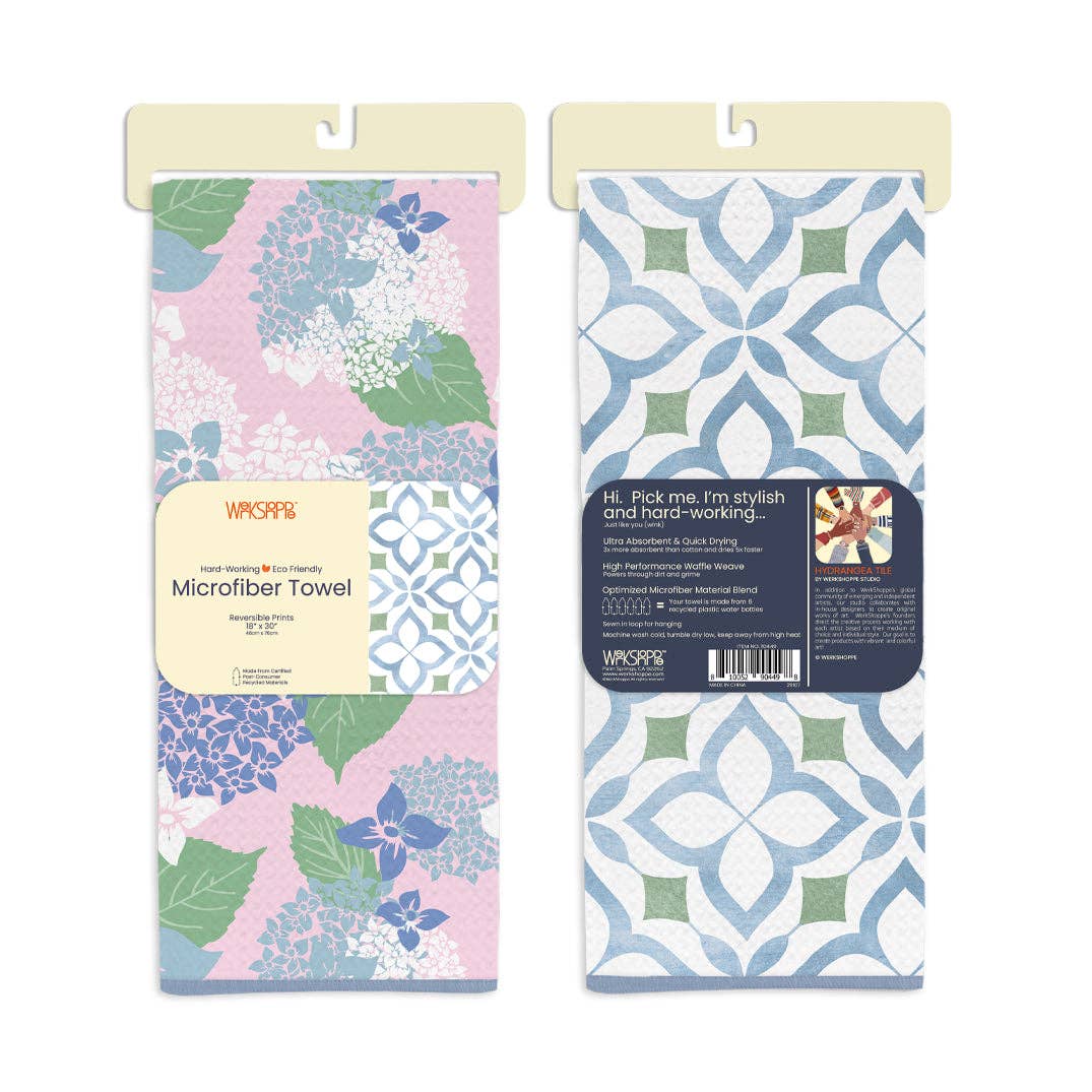 Hydrangea Tile Microfiber Towel