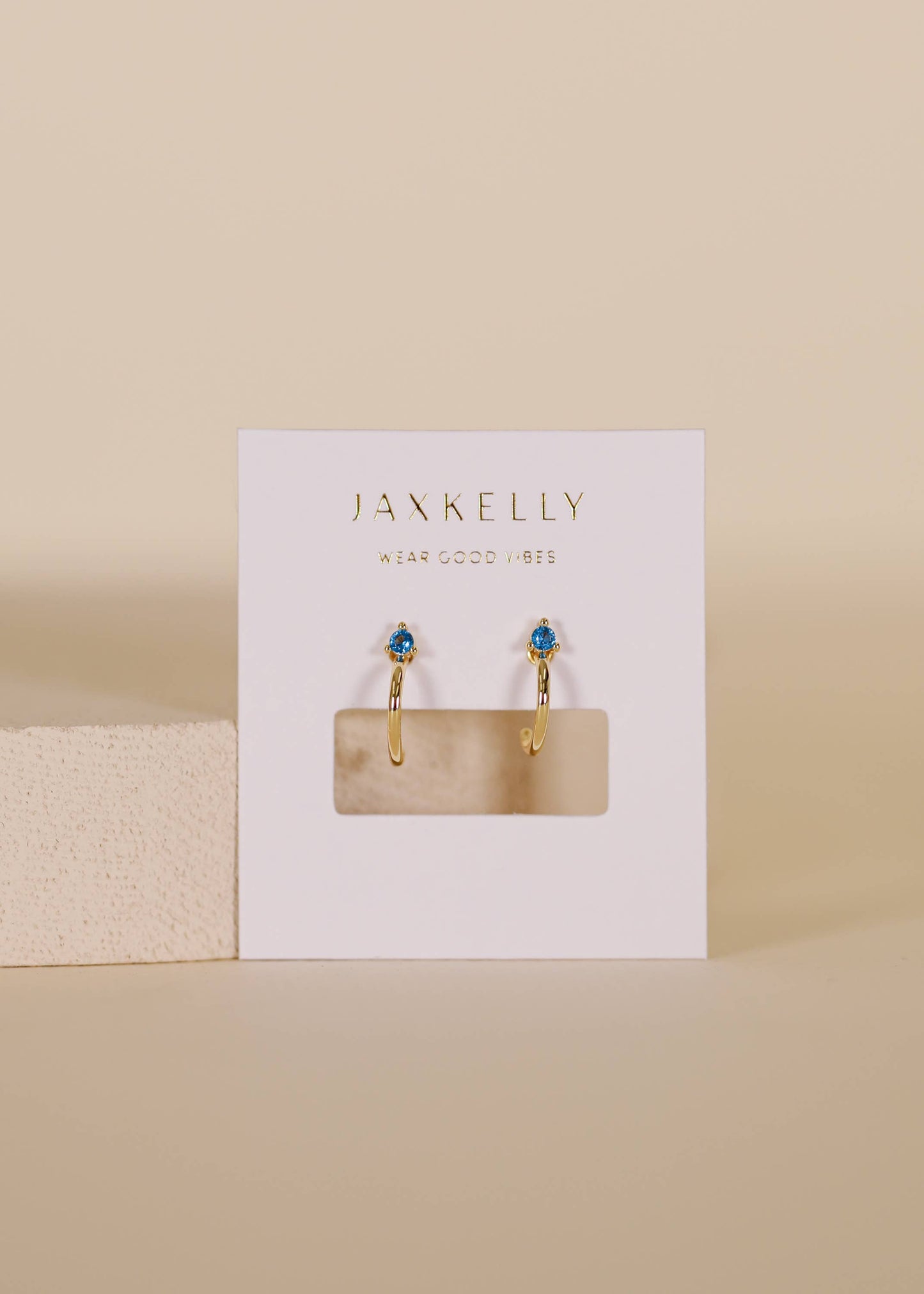 Open Mini Hoop Earrings - 18k Gold - Blue Sapphire - JaxKelly