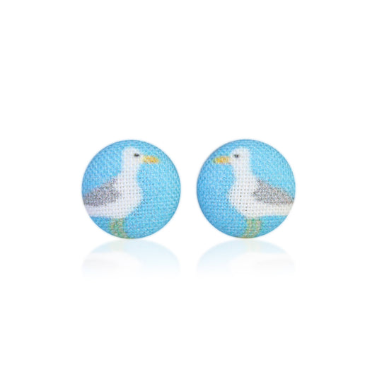 Seagull Fabric Button Earrings