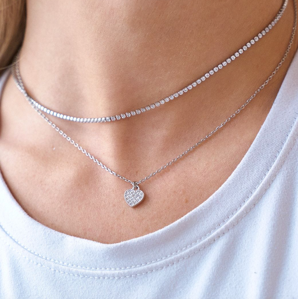 Micro Tennis Necklace- Silver