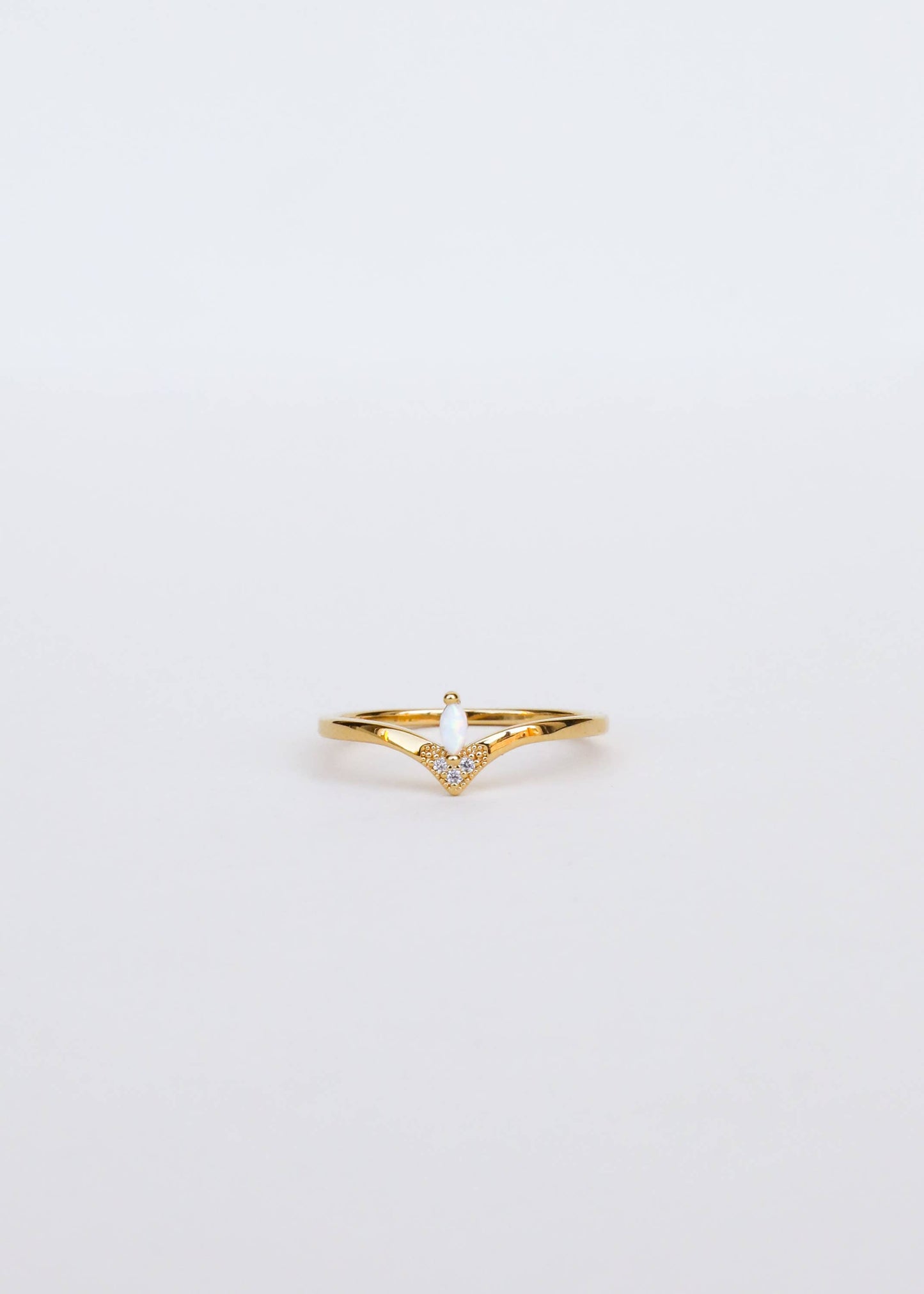 Gold Rings - Floating Gemstone - White Opal & CZ