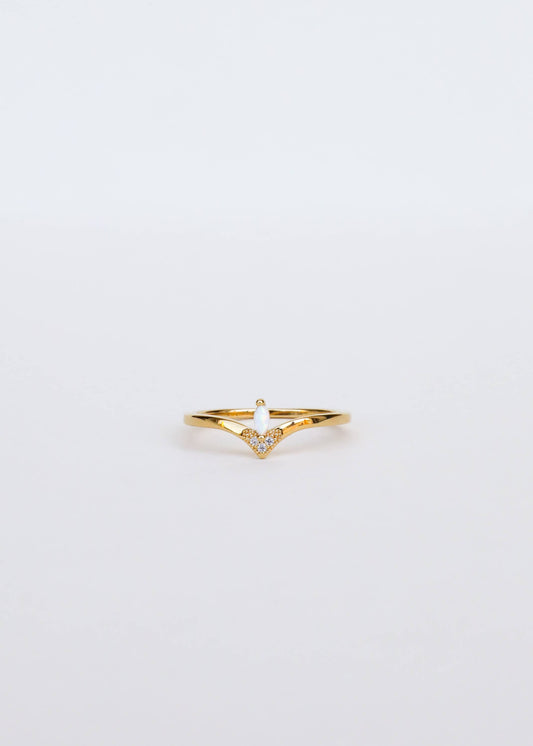 Gold Rings - Floating Gemstone - White Opal & CZ