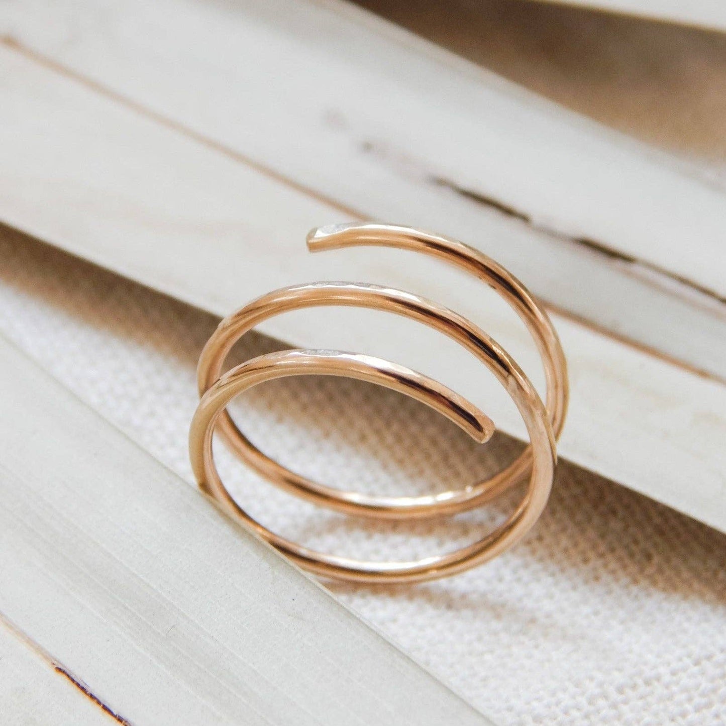 Hammered Wrap Ring - Waterproof, Hypoallergenic, Minimalist Sterling Silver or 14k Gold Fill