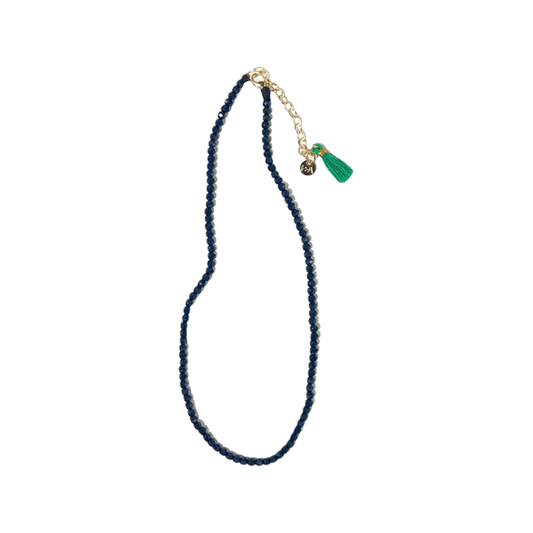 Hayden Solid Single Strand Crystal Necklace With Tassel - Navy - Ink + Alloy