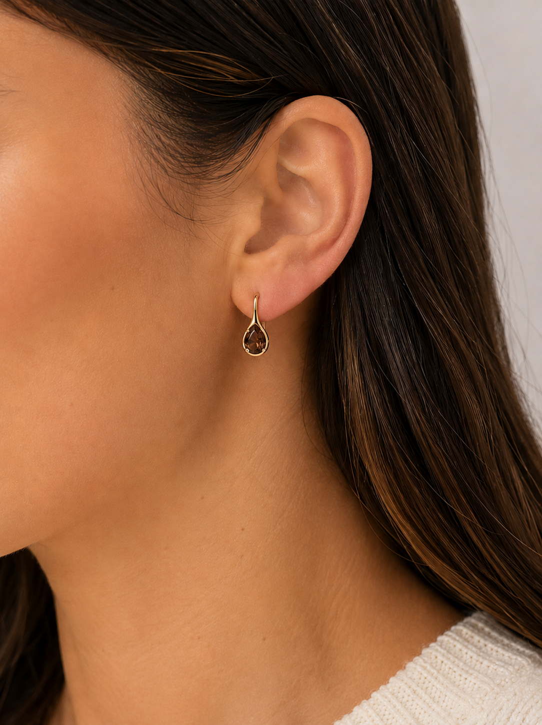 Coffee CZ Mini Pear Drop Hook Earrings - JaxKelly
