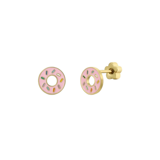 Enamel Flat Back Kids Earrings - Donut - JaxKelly