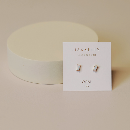 White Opal Baguette Earrings