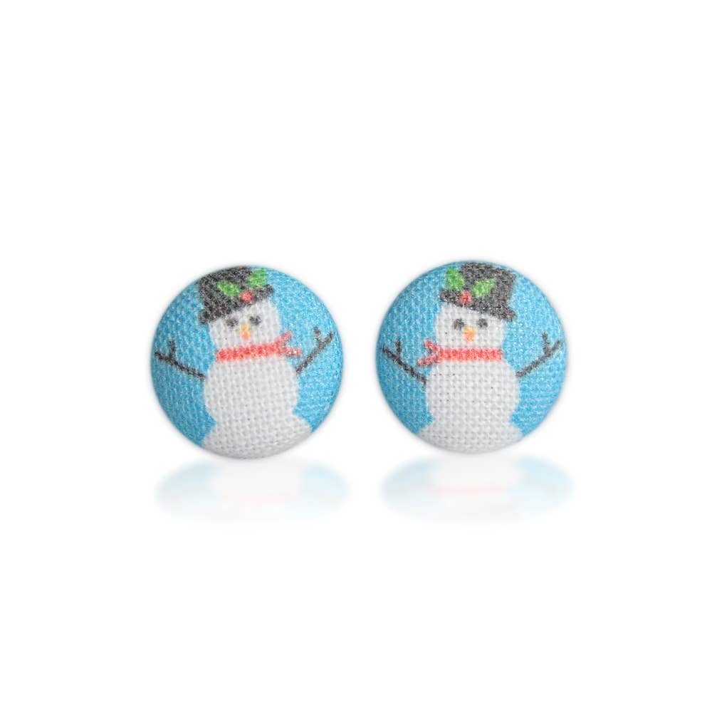 Snow Men Fabric Button Earrings