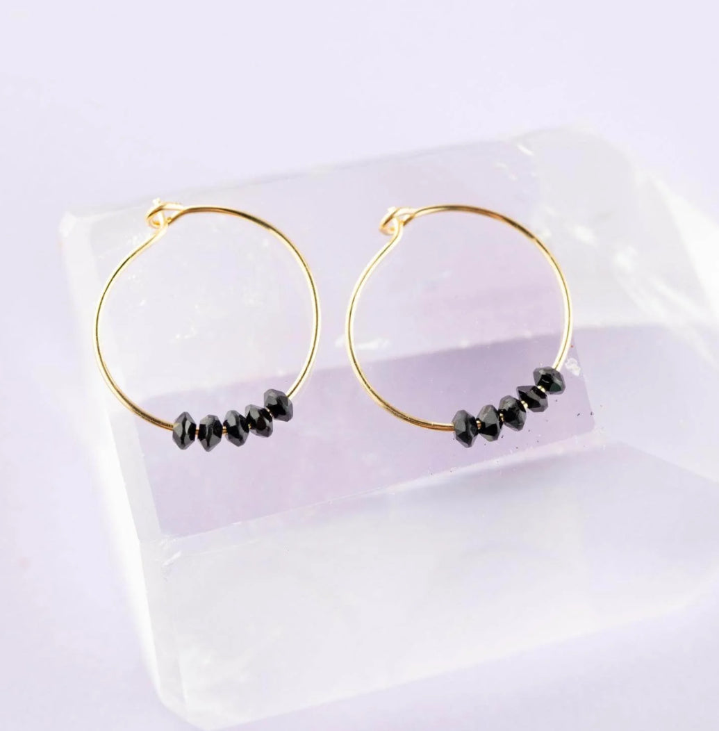 Black Spinel Gold Hoop Earrings: Believe